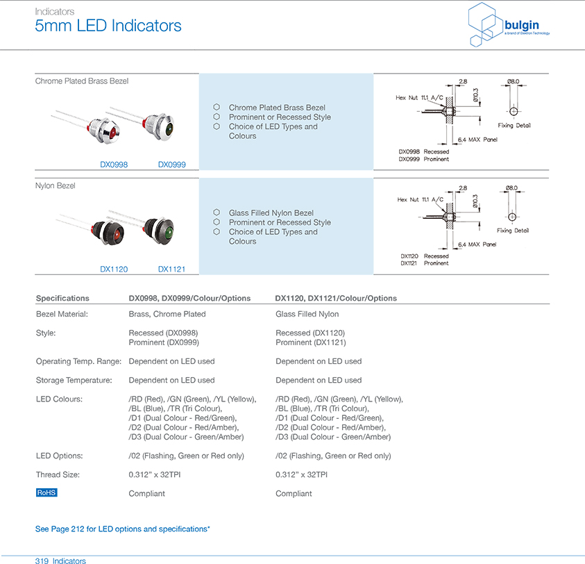 DX0998 8mm LED 指示燈選型